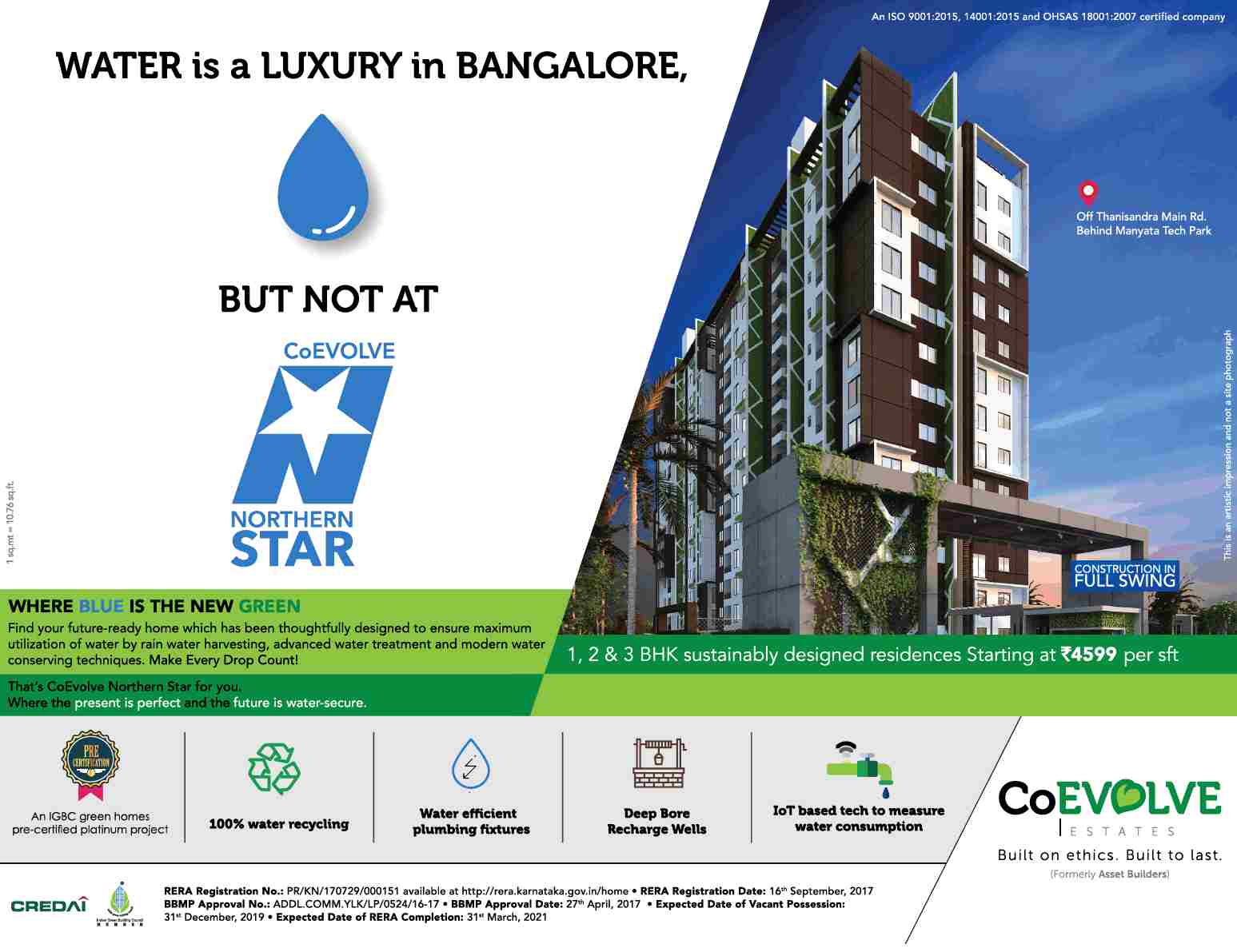 Book sustainably designed residences starting @ 4599 per sqft at CoEvolve Northern Star in Bangalore